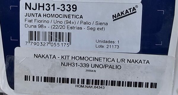KIT HOMOCINETICA L/R NAKATA NJH31-339 UNO/PALIO - Imagen 2