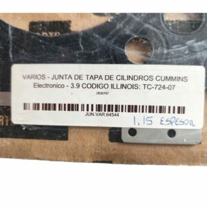 JUNTA DE TAPA DE CILINDROS CUMMINS Electronico - 3.9 CODIGO ILLINOIS: TC-724-07