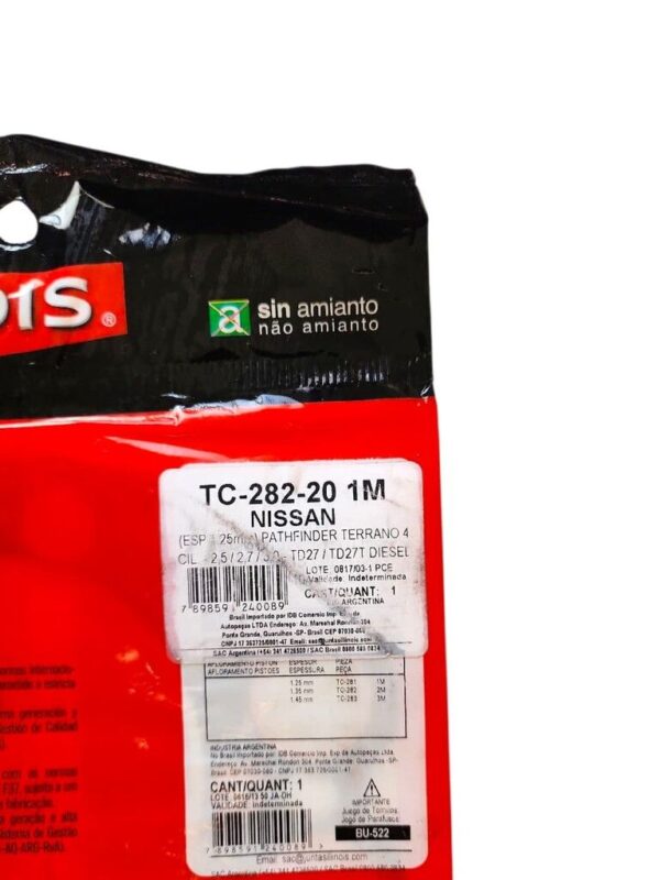 TC-282-20 1M JUNTA TAPA DE CILINDROS (Esp 1,25mm) Pathfinder Terrano 4 Cil. - 2.5/2.7/3.0 -TD27/TD27T Diesel (11044/43600/01/02/03) - Imagen 2